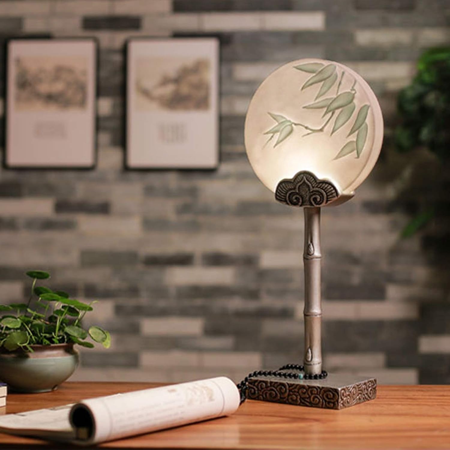 テーブルランプ コットンシェード 木彫り風スタンド 間接照明 ナイト